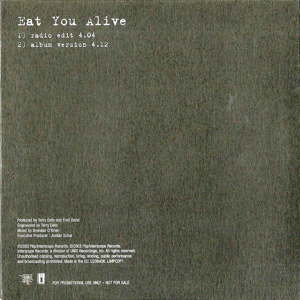 Limp Bizkit : Eat You Alive (CD, Single, Promo)