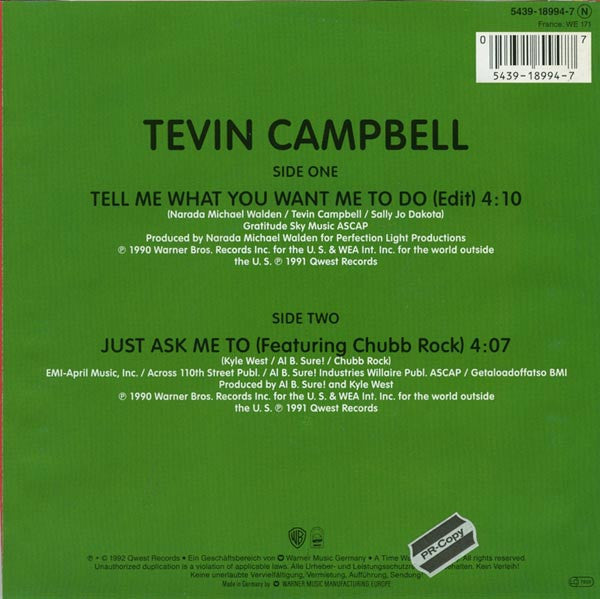 Tevin Campbell : Tell Me What You Want Me To Do (7", Single)