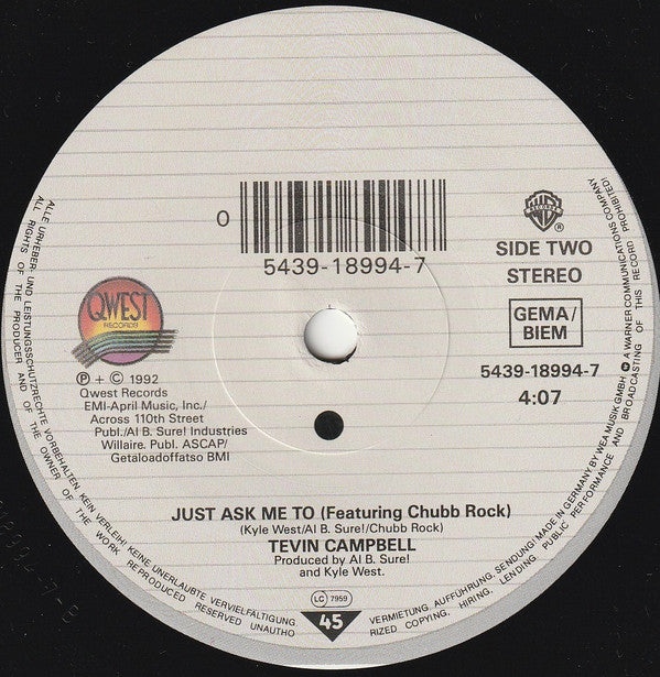 Tevin Campbell : Tell Me What You Want Me To Do (7", Single)