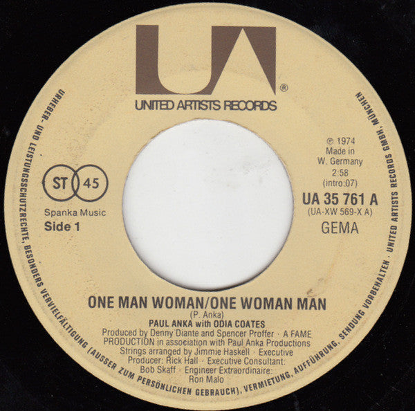 Paul Anka : One Man Woman / One Woman Man (7", Single)