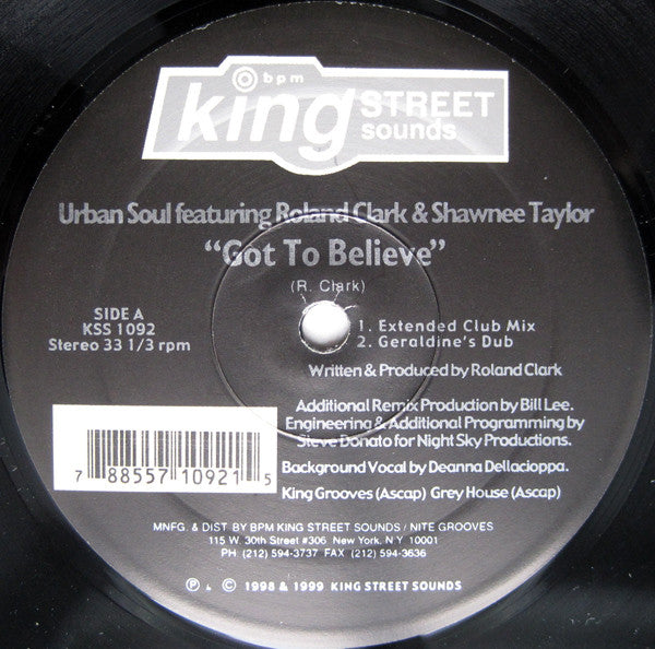 Urban Soul Featuring Roland Clark & Shawnee Taylor : Got To Believe (12")