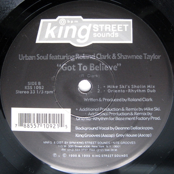 Urban Soul Featuring Roland Clark & Shawnee Taylor : Got To Believe (12")