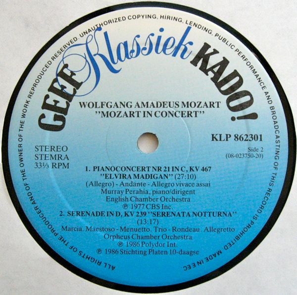 Wolfgang Amadeus Mozart : Mozart In Concert (LP, Comp, Gat)