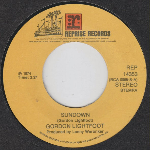 Gordon Lightfoot : Sundown (7", Single)