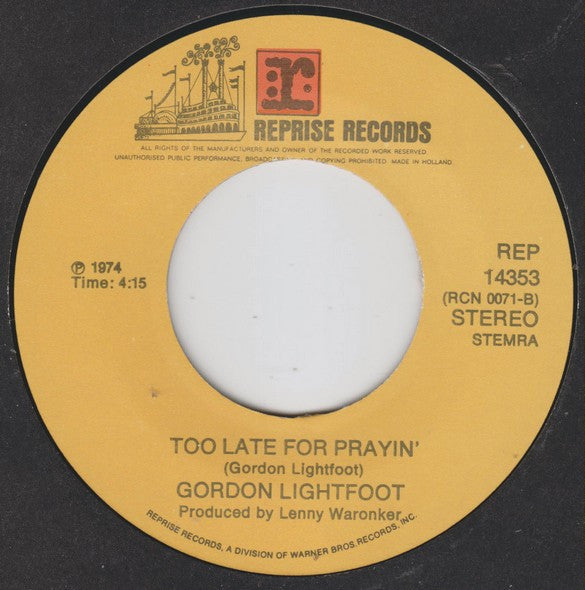 Gordon Lightfoot : Sundown (7", Single)