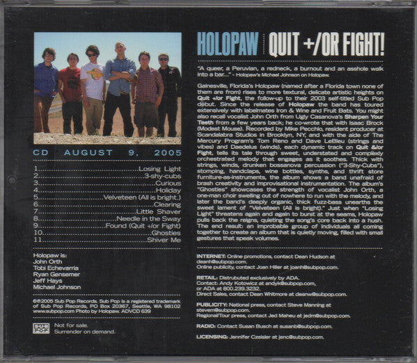 Holopaw : Quit +/Or Fight (CD, Advance, Album, Promo)