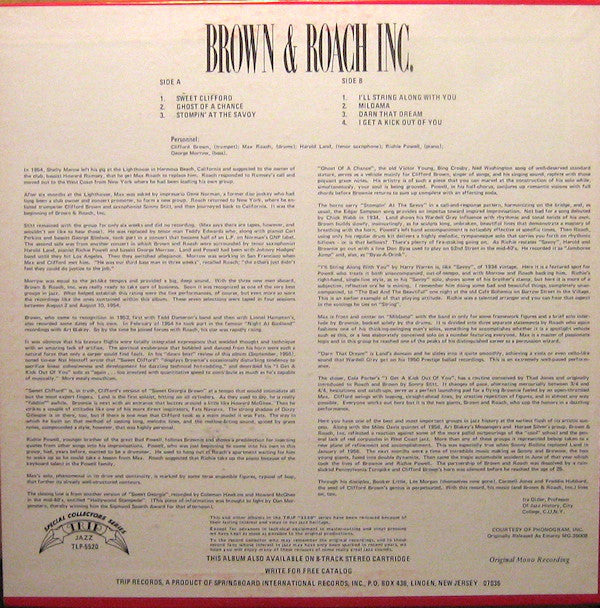Clifford Brown And Max Roach : Brown & Roach Inc. - 1954 (LP, Album, Mono, RE)