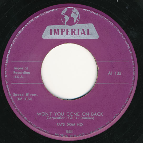 Fats Domino : Jambalaya / Won't You Come On Back (7", Single)