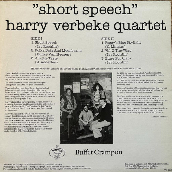 Harry Verbeke Quartet : Short Speech (LP, Album)