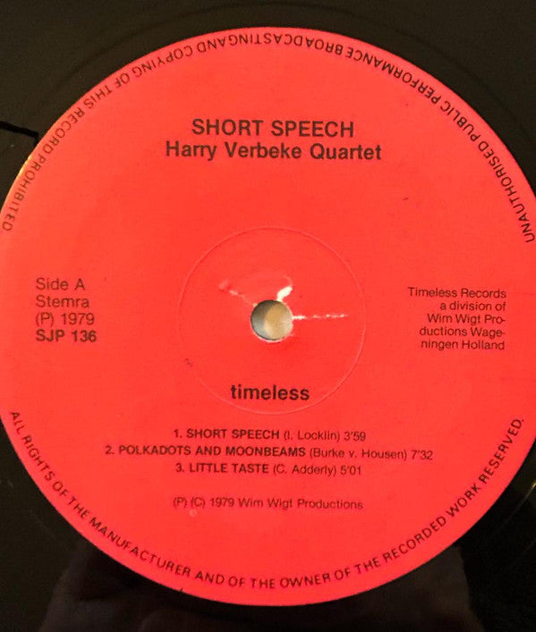 Harry Verbeke Quartet : Short Speech (LP, Album)