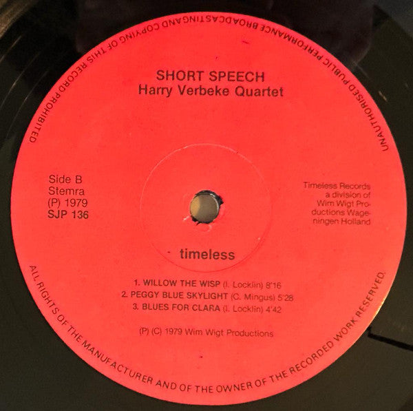 Harry Verbeke Quartet : Short Speech (LP, Album)