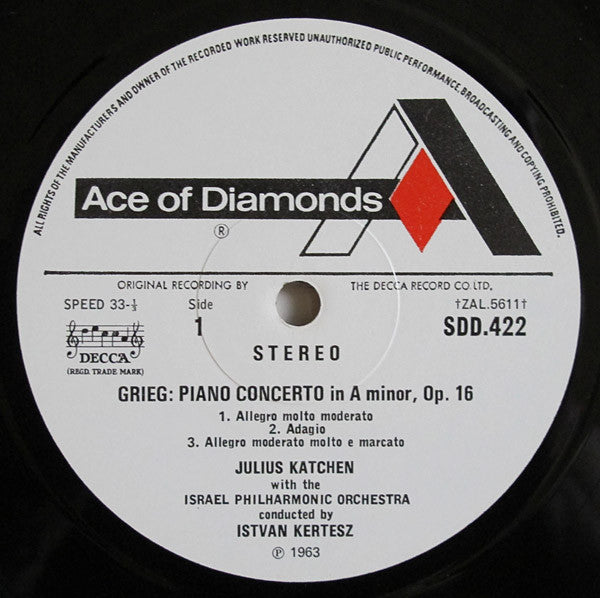 Edvard Grieg & Robert Schumann, Julius Katchen, Israel Philharmonic Orchestra, István Kertész : Piano Concertos (LP, RE)