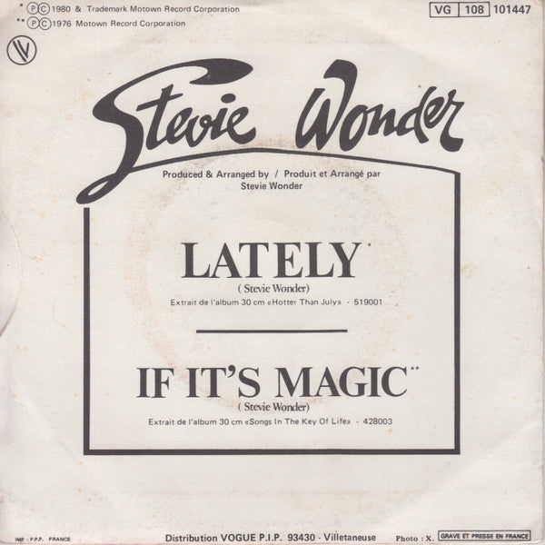 Stevie Wonder : Lately (7", Single)