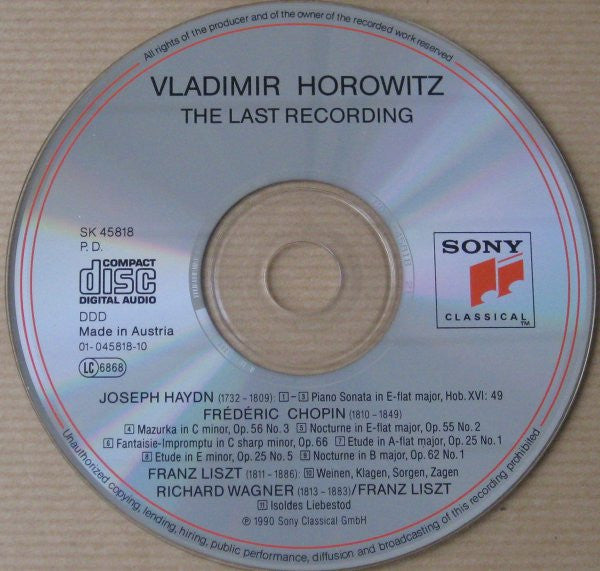 Vladimir Horowitz, Frédéric Chopin · Joseph Haydn · Franz Liszt · Richard Wagner : The Last Recording (CD)