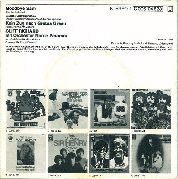 Cliff Richard : Goodbye Sam (Das Ist Die Liebe) / Kein Zug Nach Gretna Green (7", Single)