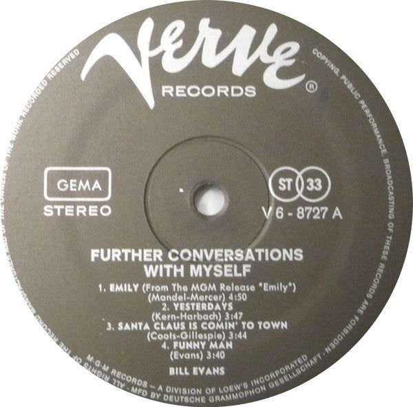 Bill Evans : Further Conversations With Myself (LP, Album)