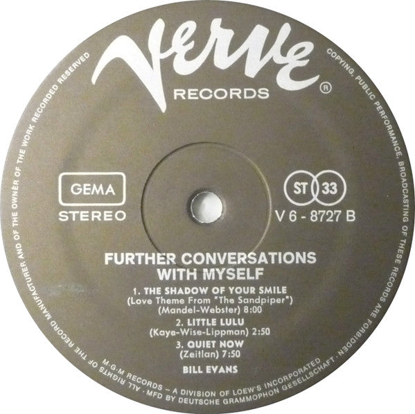 Bill Evans : Further Conversations With Myself (LP, Album)