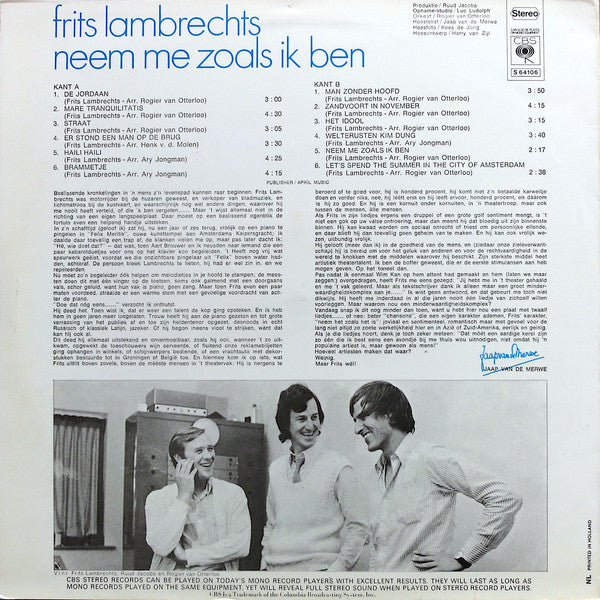 Frits Lambrechts : Neem Me Zoals Ik Ben (LP, Album)