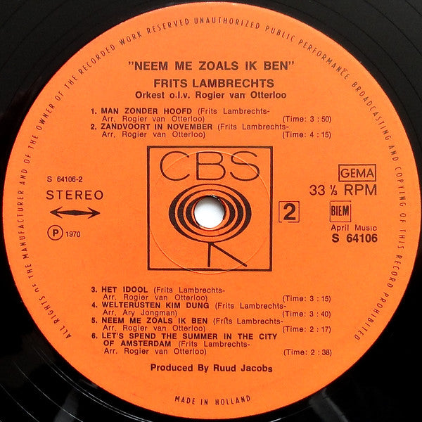 Frits Lambrechts : Neem Me Zoals Ik Ben (LP, Album)