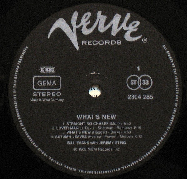 Bill Evans & Jeremy Steig : What's New (LP, Album, RE, RP)
