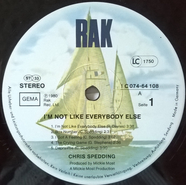 Chris Spedding : I'm Not Like Everybody Else (LP, Album)