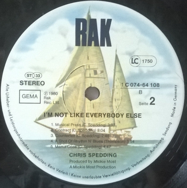 Chris Spedding : I'm Not Like Everybody Else (LP, Album)