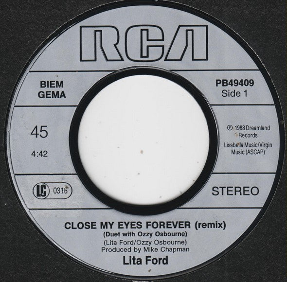 Lita Ford Duet With Ozzy Osbourne : Close My Eyes Forever (Remix) (7", Single)