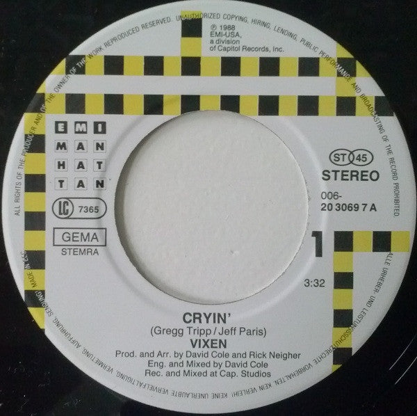 Vixen (2) : Cryin' (7", Single)