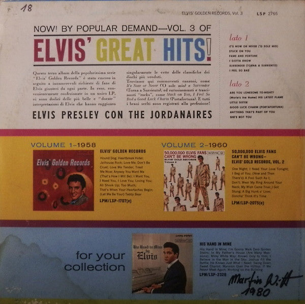 Elvis Presley : Elvis' Golden Records, Vol. 3 (LP, Comp, RE)