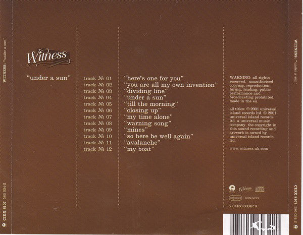 Witness : Under A Sun (CD, Album)