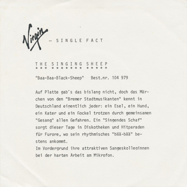 The Singing Sheep : Baa-Baa Black Sheep (7", Single)