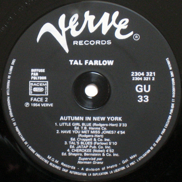Tal Farlow : Autumn In New York (LP, Album, RP)