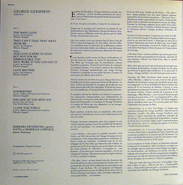 George Gershwin, Barbara Hendricks, Katia Et Marielle Labèque : Barbara Hendricks Chante Gershwin (LP, Album, Gat)