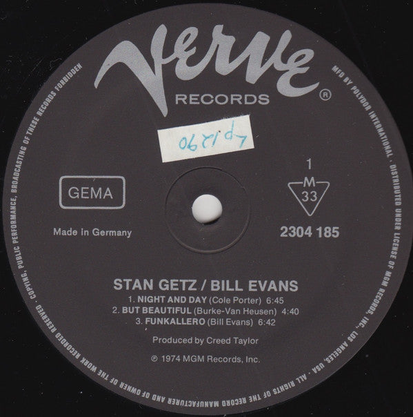 Stan Getz & Bill Evans : Previously Unreleased Recordings (LP, Album, Mono, Lam)