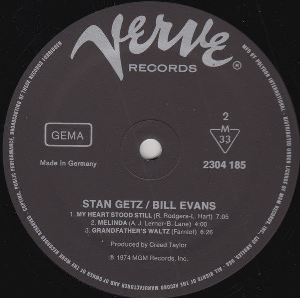 Stan Getz & Bill Evans : Previously Unreleased Recordings (LP, Album, Mono, Lam)