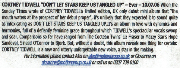Cortney Tidwell : Don't Let Stars Keep Us Tangled Up (CD, Album, Promo)