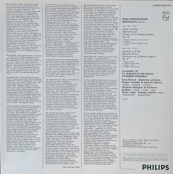 Felix Mendelssohn-Bartholdy, Academy Of St. Martin-in-the-Fields Chamber Ensemble : Octet Op. 20 / String Quintet Op. 87 (LP)