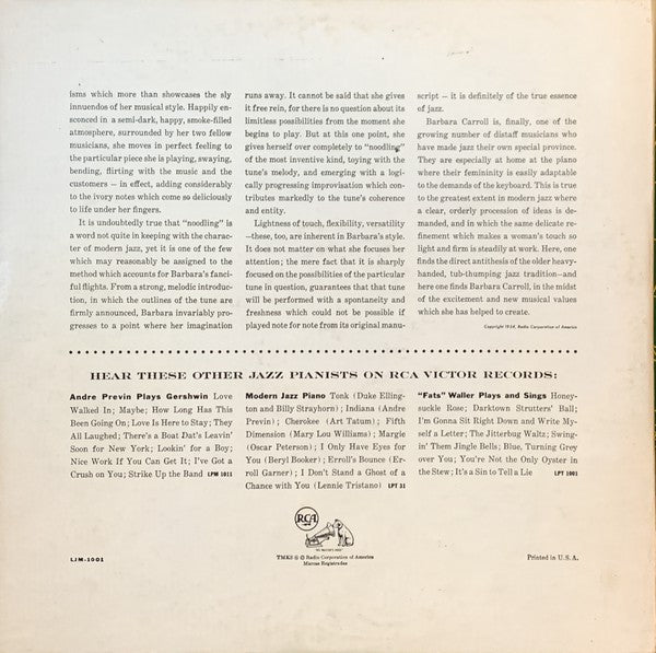 Barbara Carroll Trio : Barbara Carroll Trio (LP, Album, Gat)