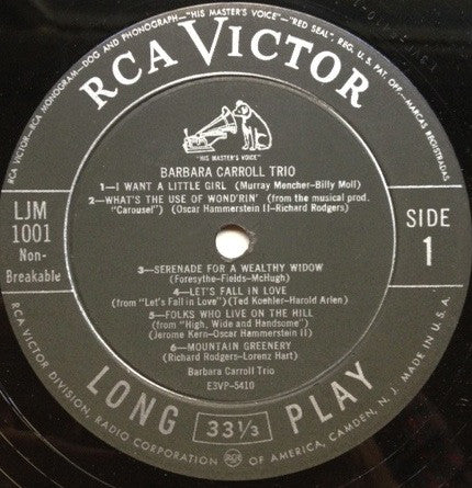 Barbara Carroll Trio : Barbara Carroll Trio (LP, Album, Gat)