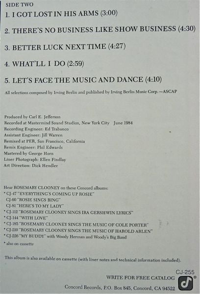 Rosemary Clooney : Sings The Music Of Irving Berlin (LP, Album)