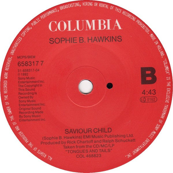 Sophie B. Hawkins : California Here I Come (7", Single)