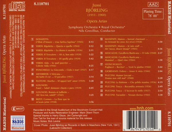 Jussi Björling : Opera Arias (Historical Recordings 1936-1948) (CD, Comp)