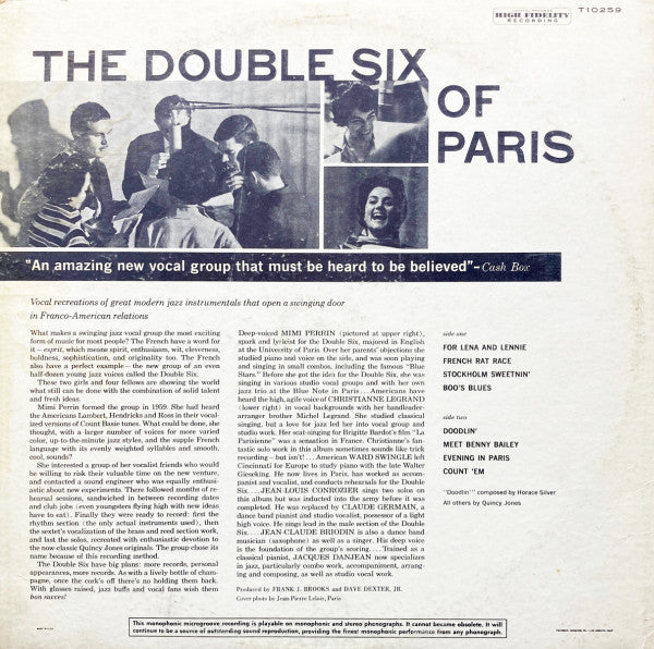 Les Double Six : The Double Six Of Paris (LP, Album, Mono)