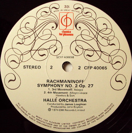 Sergei Vasilyevich Rachmaninoff - Hallé Orchestra Conductor James Loughran : Symphony No. 2 In E Minor Op. 27 (LP, Album)