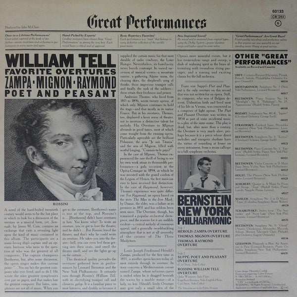 Leonard Bernstein, New York Philharmonic : William Tell And Other Favorite Overtures - Tampa ∎ Mignon ∎ Raymond ∎ Poet And Peasant (LP, Album)