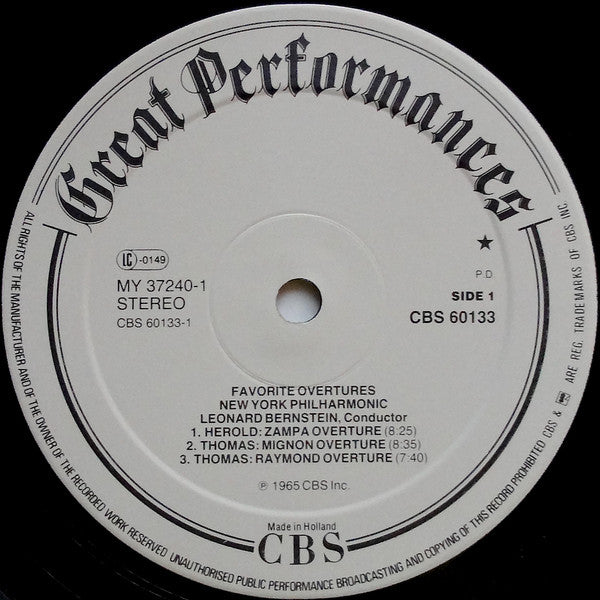 Leonard Bernstein, New York Philharmonic : William Tell And Other Favorite Overtures - Tampa ∎ Mignon ∎ Raymond ∎ Poet And Peasant (LP, Album)