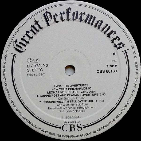 Leonard Bernstein, New York Philharmonic : William Tell And Other Favorite Overtures - Tampa ∎ Mignon ∎ Raymond ∎ Poet And Peasant (LP, Album)