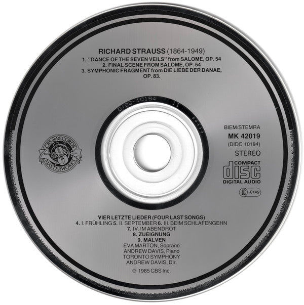 Richard Strauss / Éva Marton, Toronto Symphony Orchestra, Andrew Davis : Salome (Highlights/Höhepunkte/Extraits), Four Last Songs = Vier Letze Lieder = Quatre Derniers Lieder, Malven (Premiere Recording / Erstaufnahme / Premier Enregistrement) (CD)
