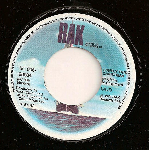 Mud : Lonely This Christmas (7", Single, Com)