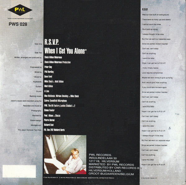 Jason Donovan : R S V P (7", Single)
